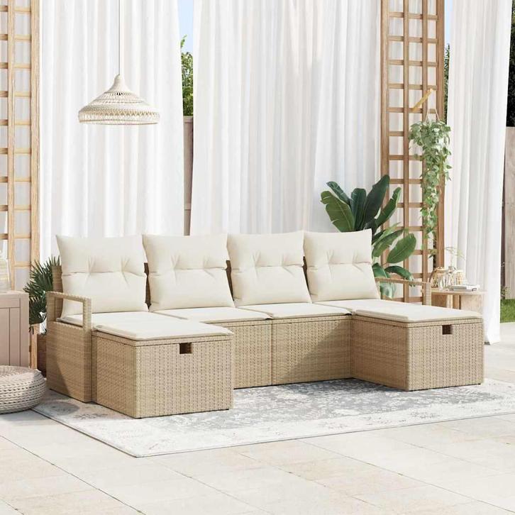 vidaXL Bankstel met kussen 5 pcs poly rattan, Tuin en Terras, Tuinsets en Loungesets, Nieuw, Verzenden