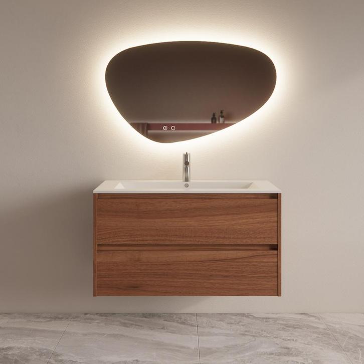 Badmeubelset BWS Riga Met Asia Wastafel Wit 100 cm Walnoot, Bricolage & Construction, Sanitaire, Enlèvement ou Envoi