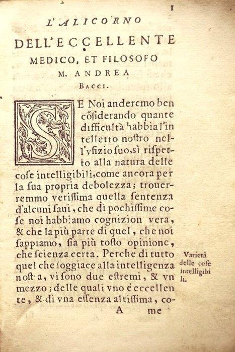 Andrea Bacci - Discorso dellAlicorno. - 1582, Antiek en Kunst, Antiek | Boeken en Manuscripten