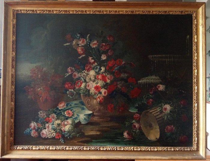 Gaspare Lopez (1650-1732) - Vase of Flowers with Landscape, Antiek en Kunst, Kunst | Schilderijen | Klassiek