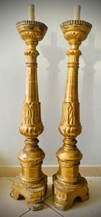 Kandelaar (2) - Hout, Gips - Antieke paar kerkkaarsenhouders