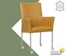 Leren eetkamerstoel Comfort met wieltjes en armleuning -, Huis en Inrichting, Stoelen, Bruin, Nieuw, Leer, Ophalen of Verzenden