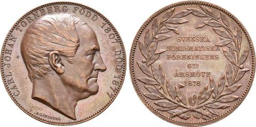 Brons medaille 1878 Schweden: Oskar Ii, 1872-1905:, Timbres & Monnaies, Pièces & Médailles, Envoi