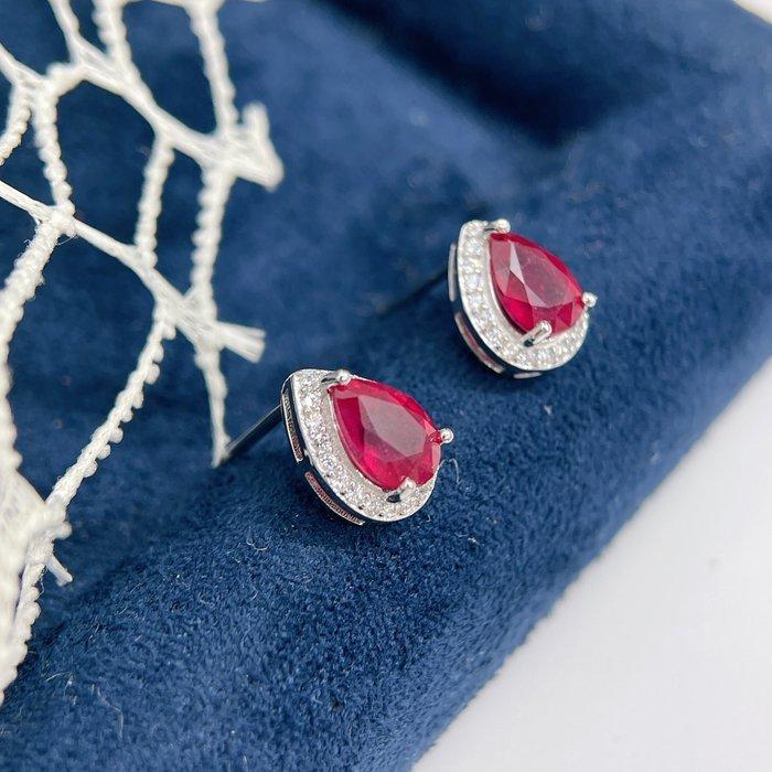 ***GEEN VEILINGRESERVE*** Robijn perzikgeslepen oorknopjes –, Handtassen en Accessoires, Antieke sieraden