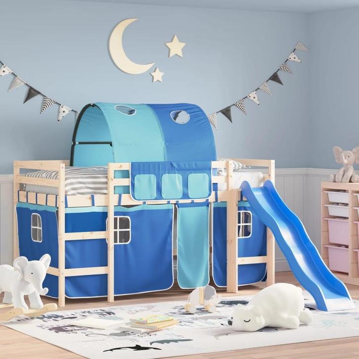 vidaXL Gordijnen voor hoogslaper met tunnel polyester blauw, Huis en Inrichting, Slaapkamer | Bedden, Nieuw, Verzenden