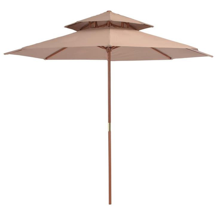 vidaXL Parasol dubbeldekker met houten paal 270 cm taupe, Tuin en Terras, Parasols, Nieuw, Verzenden