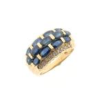 Gouden ring met saffier en diamant | 0,18 ct., Handtassen en Accessoires, Ringen, Gebruikt, Overige kleuren, Ophalen of Verzenden