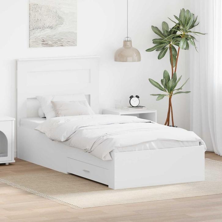 vidaXL Bedframe met hoofdeinde met lade Wit 90 x 200 cm, Huis en Inrichting, Slaapkamer | Bedden, Nieuw, Verzenden