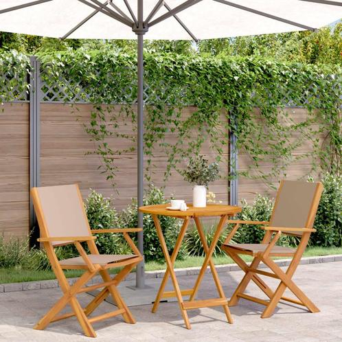 vidaXL 3-delige Bistroset stof en massief hout taupe, Tuin en Terras, Tuinsets en Loungesets, Nieuw, Verzenden