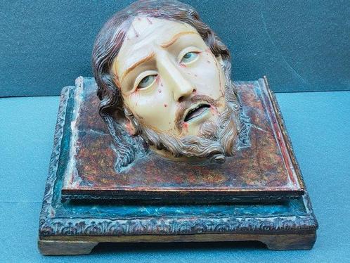 Sculpture, Testa di Cristo giacente in cera - 23 cm - Bois,, Antiek en Kunst, Kunst | Niet-Westerse kunst