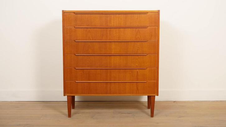 Vintage Deense ladekast | Teak | 6 lades | 103 cm, Huis en Inrichting, Kasten | Ladekasten, Ophalen of Verzenden