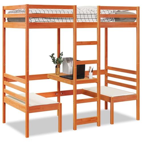 vidaXL Hoogslaper met bureau en stoelen grenenhout wasbruin, Huis en Inrichting, Slaapkamer | Bedden, Nieuw, Verzenden
