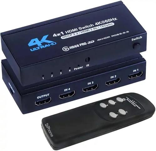 DrPhone CineSwitch HD60 Pro - 4k 60Hz HDMI Switch 4 poort -, TV, Hi-fi & Vidéo, Câbles audio & Câbles de télévision, Envoi