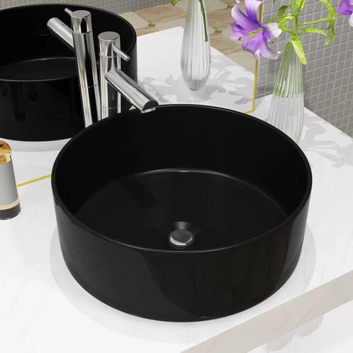 vidaXL Wastafel rond 40x15 cm keramiek zwart, Doe-het-zelf en Bouw, Sanitair, Nieuw, Verzenden