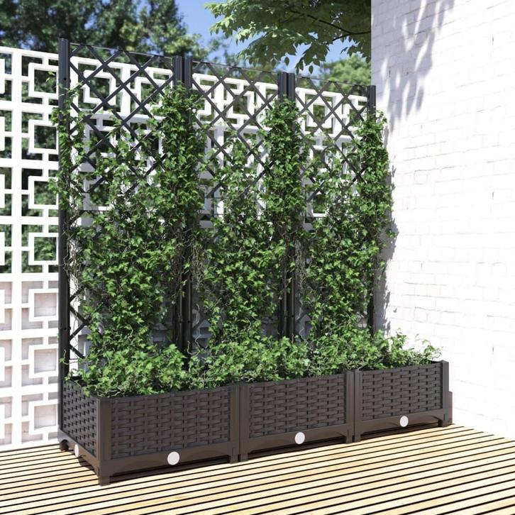 vidaXL Plantenbak met trellis zwart 120x40x121,5 cm PP, Jardin & Terrasse, Pots de fleurs, Envoi