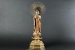 Statue of Amitabha Buddha with Gold Leaf on Base and Halo -