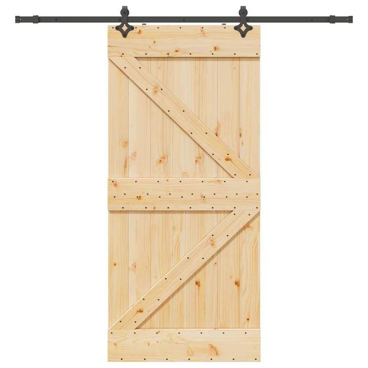 vidaXL Schuifdeur met beslag 100x210 cm massief grenenhout, Doe-het-zelf en Bouw, Deuren en Vliegenramen, Nieuw, Verzenden