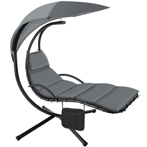 tectake Hangstoel Elaria met zonnedak en zijvak - grijs, Tuin en Terras, Overige Tuin en Terras, Verzenden