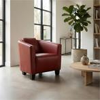 Leren fauteuil Press - Granada Rouge (rood) - Poten hout, Ophalen of Verzenden