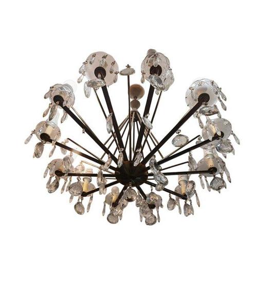 Lustre - Cristal, Laiton - 12 pnt lumière, Antiek en Kunst, Curiosa en Brocante