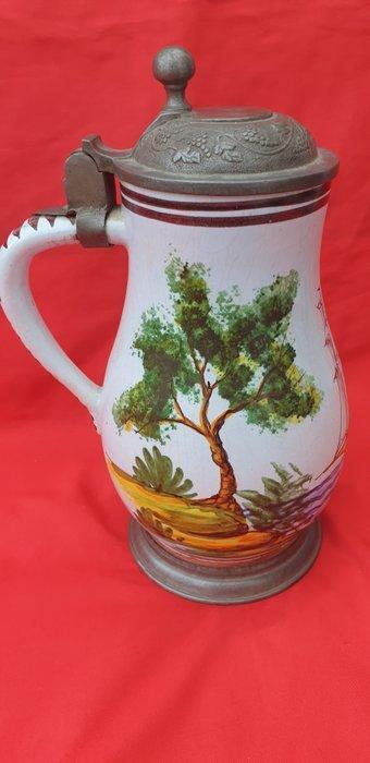 Kroes - Fayence walzenkrug gepunt evenals gemart., Antiek en Kunst, Antiek | Glaswerk en Kristal