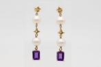 Boucles doreilles - 18 carats Or jaune Perle - Améthyste, Handtassen en Accessoires, Nieuw