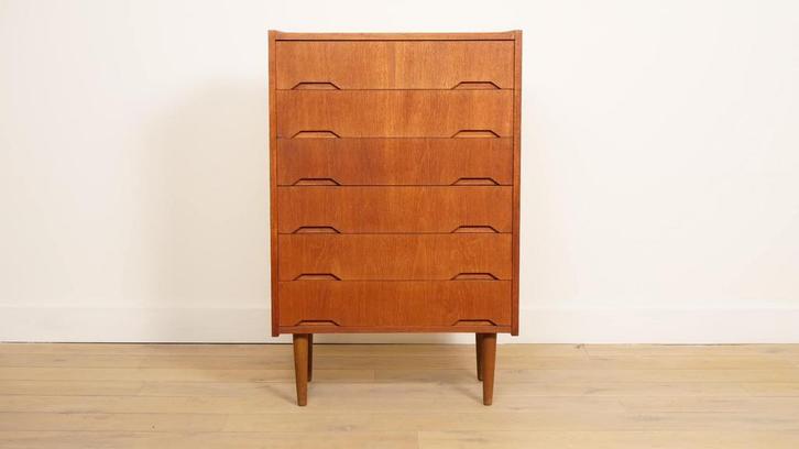 Vintage Deense ladekast | Teak | 6 lades | 106 cm, Huis en Inrichting, Kasten | Ladekasten, Ophalen of Verzenden
