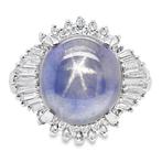 Bague de cocktail Platine -  12.28ct. tw. Saphir étoilé -