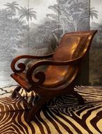 Fauteuil - hard hout, Leder - Plantage stoel