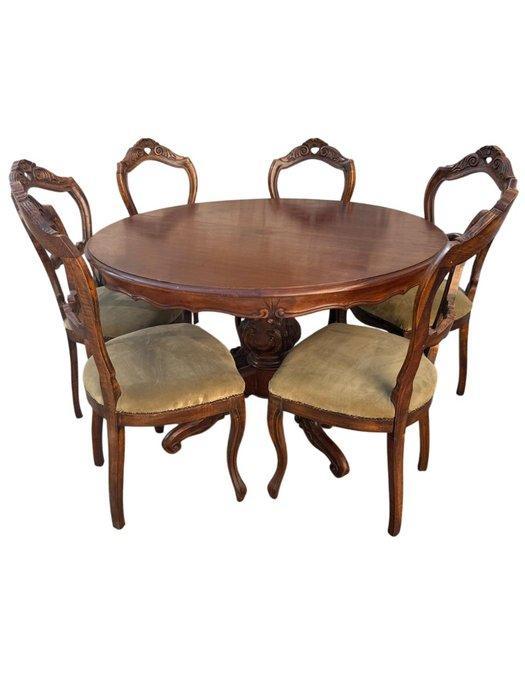 Table à manger (7) - Noyer - ensemble table et 6 chaises, Antiek en Kunst, Antiek | Overige Antiek