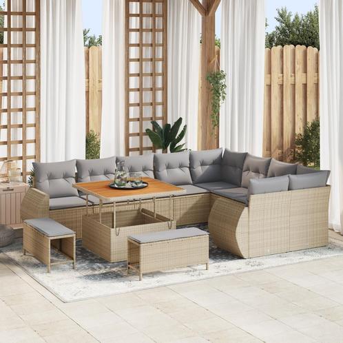 vidaXL 12-delige tuinset met kussens in beige poly rattan en, Tuin en Terras, Tuinsets en Loungesets, Nieuw, Verzenden