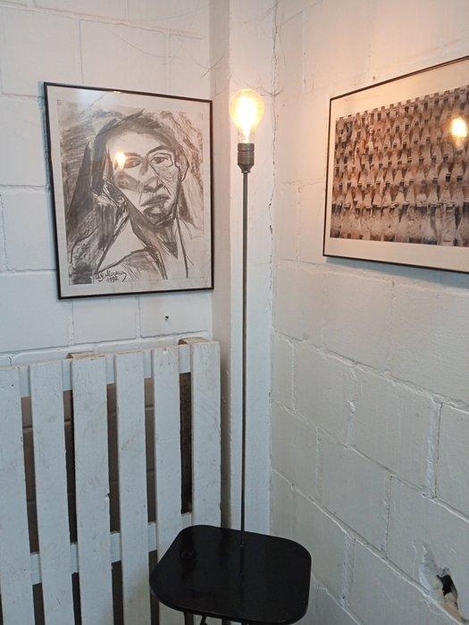 Dienblad vloerlamp - Vintage vloerlamp - Staal, Hout, Antiquités & Art, Antiquités | Éclairage