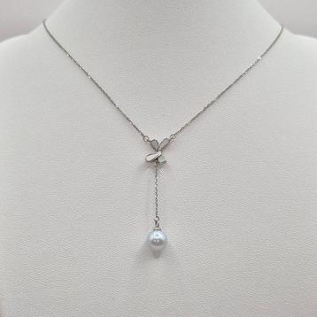 Parel - Zilver, Akoya parelketting met inleg van schelp –