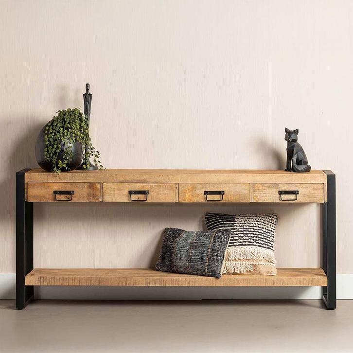 Mangohout Sidetable Britt 180 cm, Huis en Inrichting, Tafels | Sidetables, 25 tot 50 cm, Nieuw, Overige houtsoorten, Verzenden