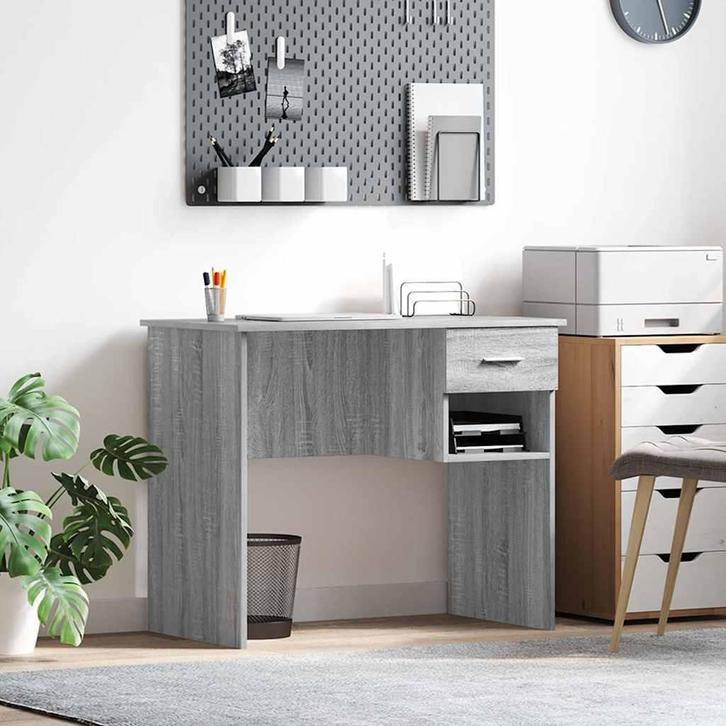 vidaXL Bureau met lade Grijs Sonoma 90 x 49 x 75 cm Bewerkt, Huis en Inrichting, Bureaus, Nieuw, Verzenden