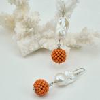 Bloedkoraal - Zilver - Oorbellen - Parels en koraal Sciacca