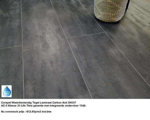 Waterbestendig Tegel Laminaat Carbon Ash €12,95p/m2 inc.btw, Huis en Inrichting, Stoffering | Vloerbedekking, Grijs, Zwart, 75 m² of meer
