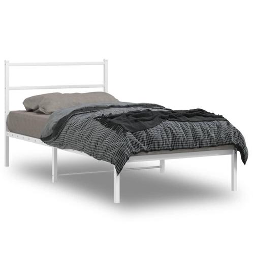 vidaXL Cadre de lit métal avec tête de lit blanc 100x190, Huis en Inrichting, Slaapkamer | Bedden, Verzenden