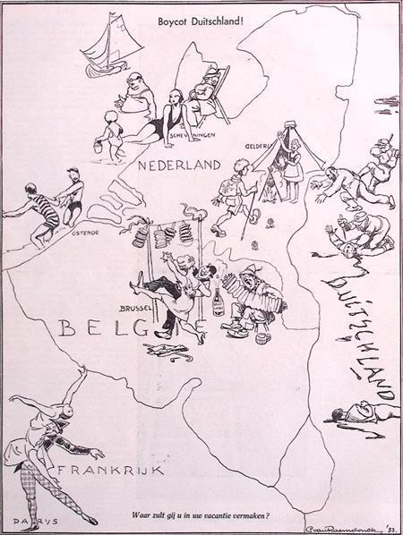 Spotprent over het boycotten van tourisme in Nazi-Duitsland, Antiek en Kunst, Kunst | Litho's en Zeefdrukken, Verzenden