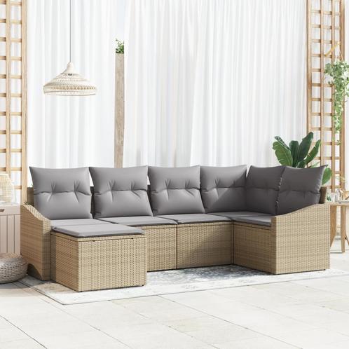 vidaXL 6-delige tuinset met kussens in beige poly rattan, Tuin en Terras, Tuinsets en Loungesets, Nieuw, Verzenden