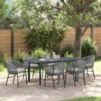 vidaXL Tuin Eettafel Set 7 pcs Grijs Poly rattan, Tuin en Terras, Verzenden, Nieuw