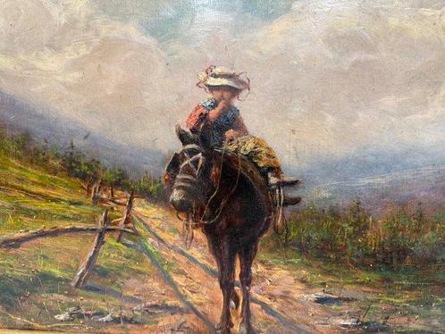 Alessandro Balduino (1848-1891) - Ragazza sullasinello, Antiek en Kunst, Kunst | Schilderijen | Klassiek