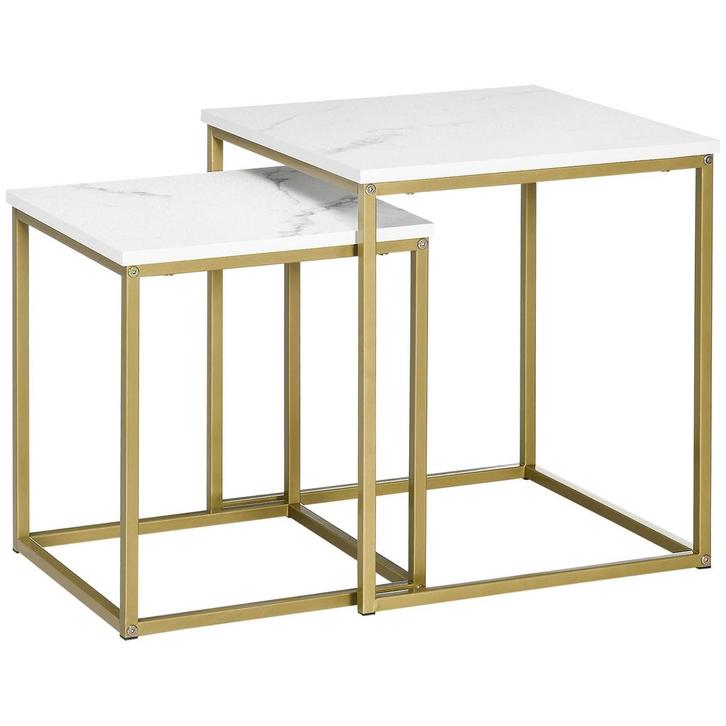 Marmeren – Bijzettafel set - Stalen frame – Wit, Huis en Inrichting, Tafels | Bijzettafels, Nieuw, Ophalen of Verzenden