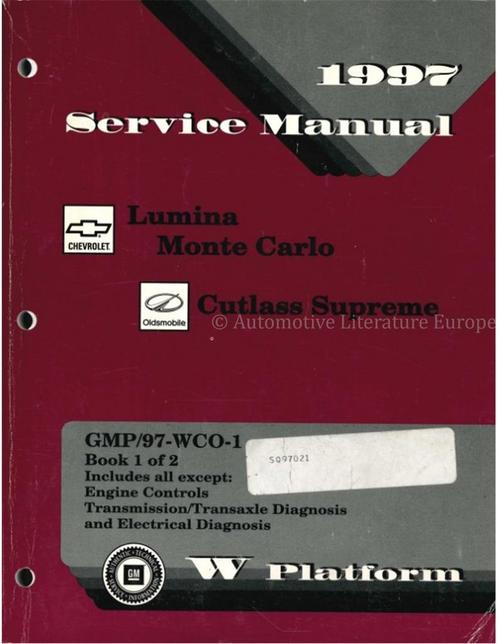 1997 CHEVROLET LUMINA | MONTE CARLO | OLDSMOBILE CUTLASS, Autos : Divers, Modes d'emploi & Notices d'utilisation