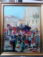 Italiaanse school (XX) - Piazza di Roma con botticella, Antiek en Kunst, Kunst | Schilderijen | Klassiek