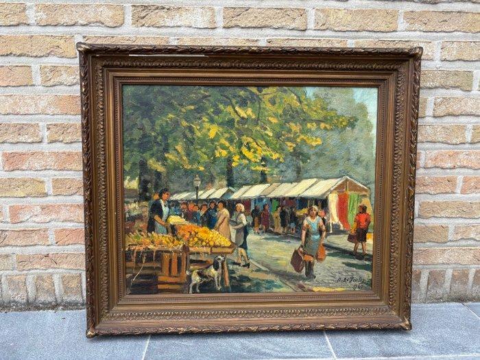 Bernard De Pooter (1883-1970) - Markt te Wilrijk, Antiek en Kunst, Kunst | Schilderijen | Klassiek