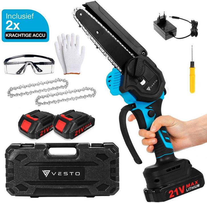 Vesto® Mini kettingzaag – Draadloos Inclusief 2 Led-Accus –, Doe-het-zelf en Bouw, Gereedschap | Overige machines, Verzenden