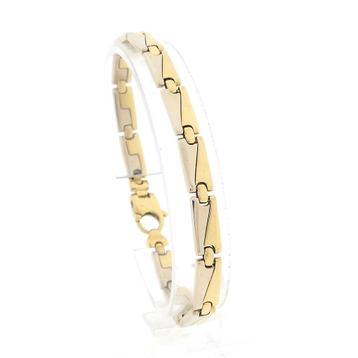 Bicolor gouden fantasie schakel armband | 20 cm (witgoud) beschikbaar voor biedingen