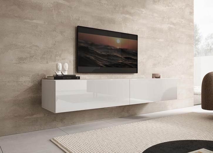 Meubella | TV-Meubel - Wit - 180cm | Staand of hangend, Huis en Inrichting, Kasten |Televisiemeubels, 25 tot 50 cm, Nieuw, 150 tot 200 cm