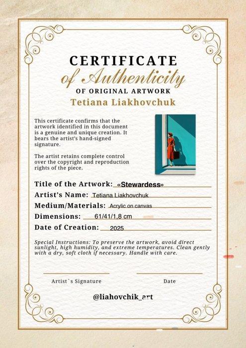 Tetiana Liakhovchuk - “Stewardess”, Antiek en Kunst, Kunst | Schilderijen | Modern